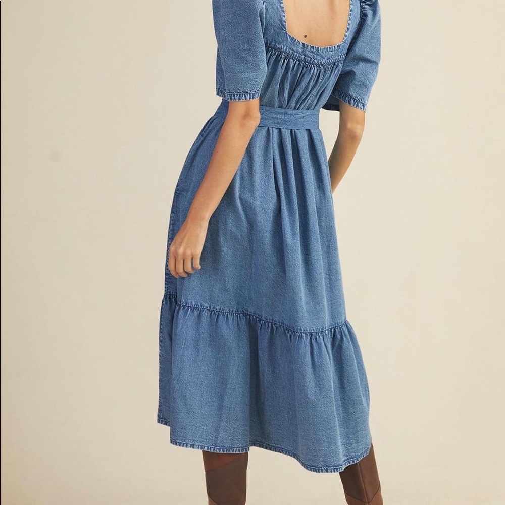 Denim midi belted dress with sleeves and pockets NWT - Picture 7 of 9